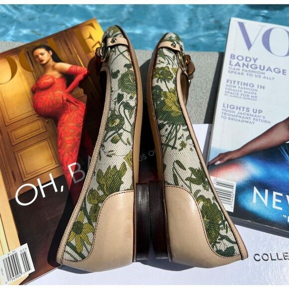 GUCCI Cream Floral Print Horsebit & Bamboo Accent Ballet Flats Size 7 - Picture 5 of 10